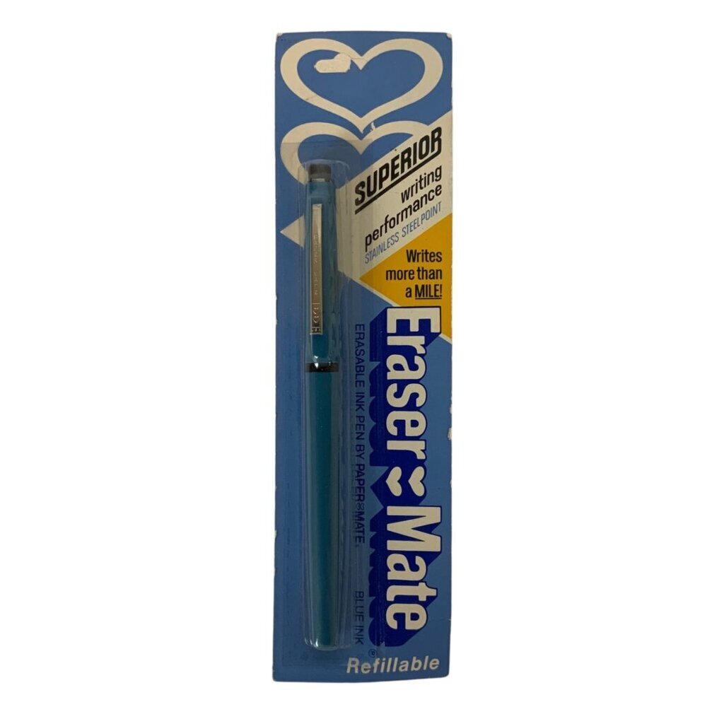 Vintage PaperMate Eraser Mate Refillable Erasable Blue Ink Pen 1983